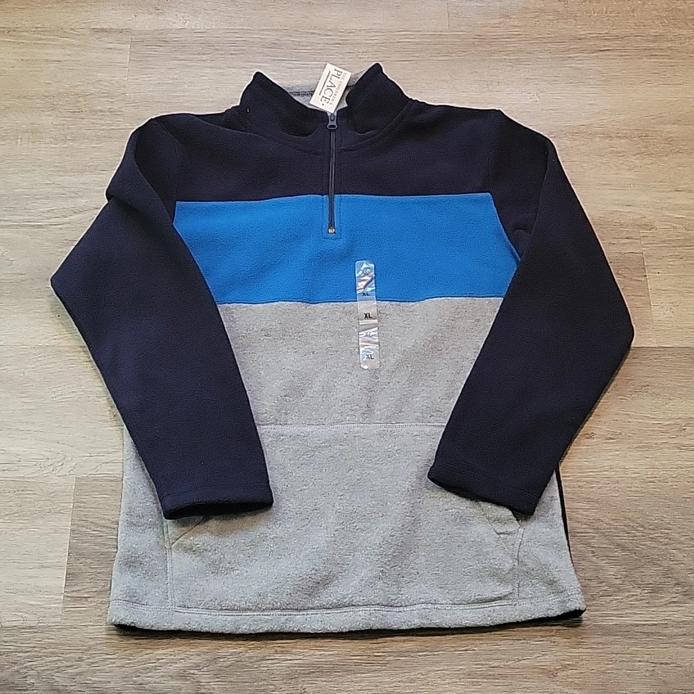 Childrens place one quarter zip navy,  royal gray fleece pull over 14/XL